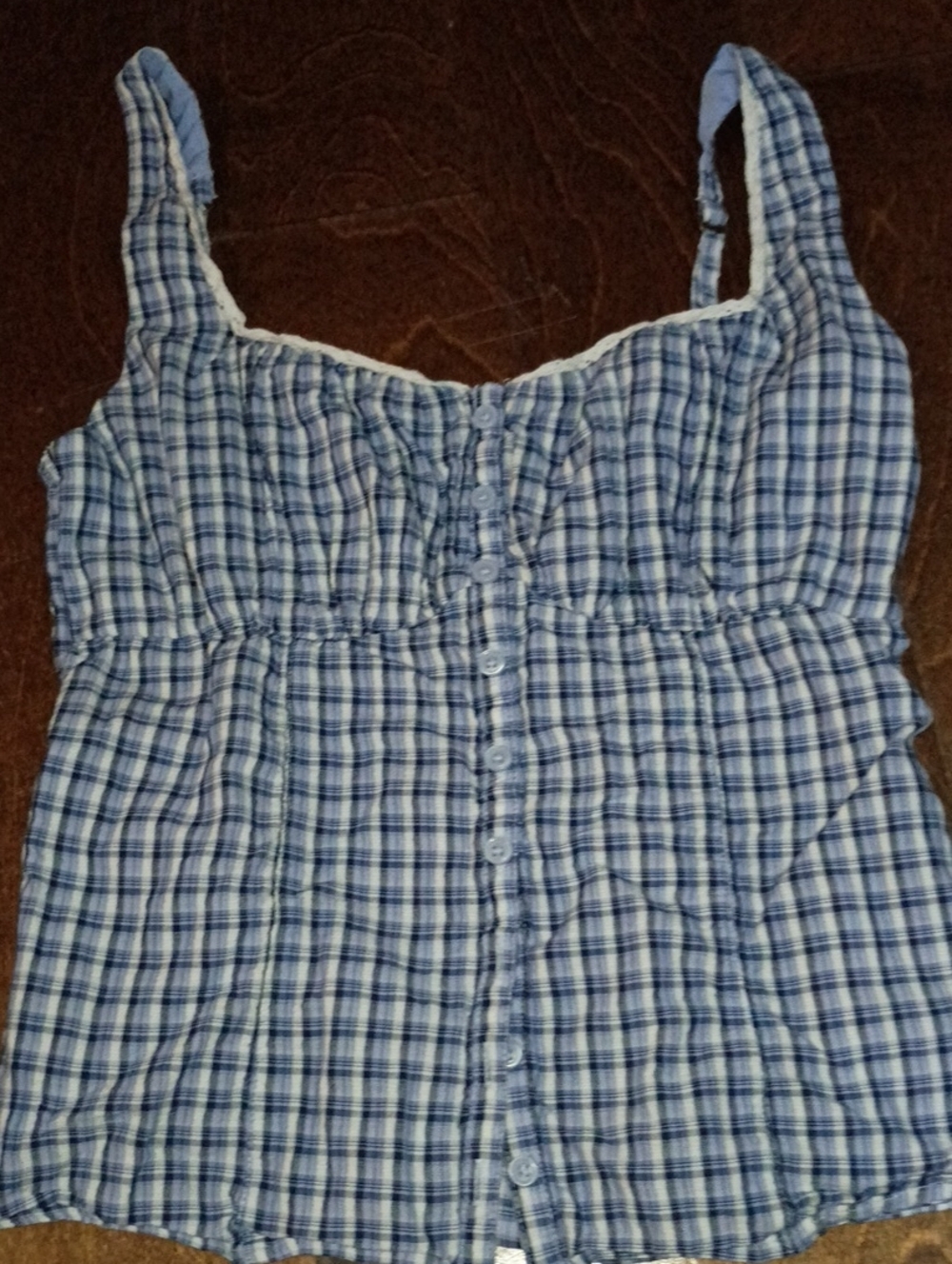 Hollister Blue & White Plaid Button-Front Camisole Top